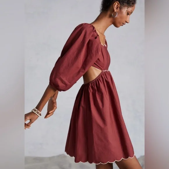 Anthropologie Forever That Girl Scalloped Bow Back Cutouts Mini S Dress - Picture 2 of 7